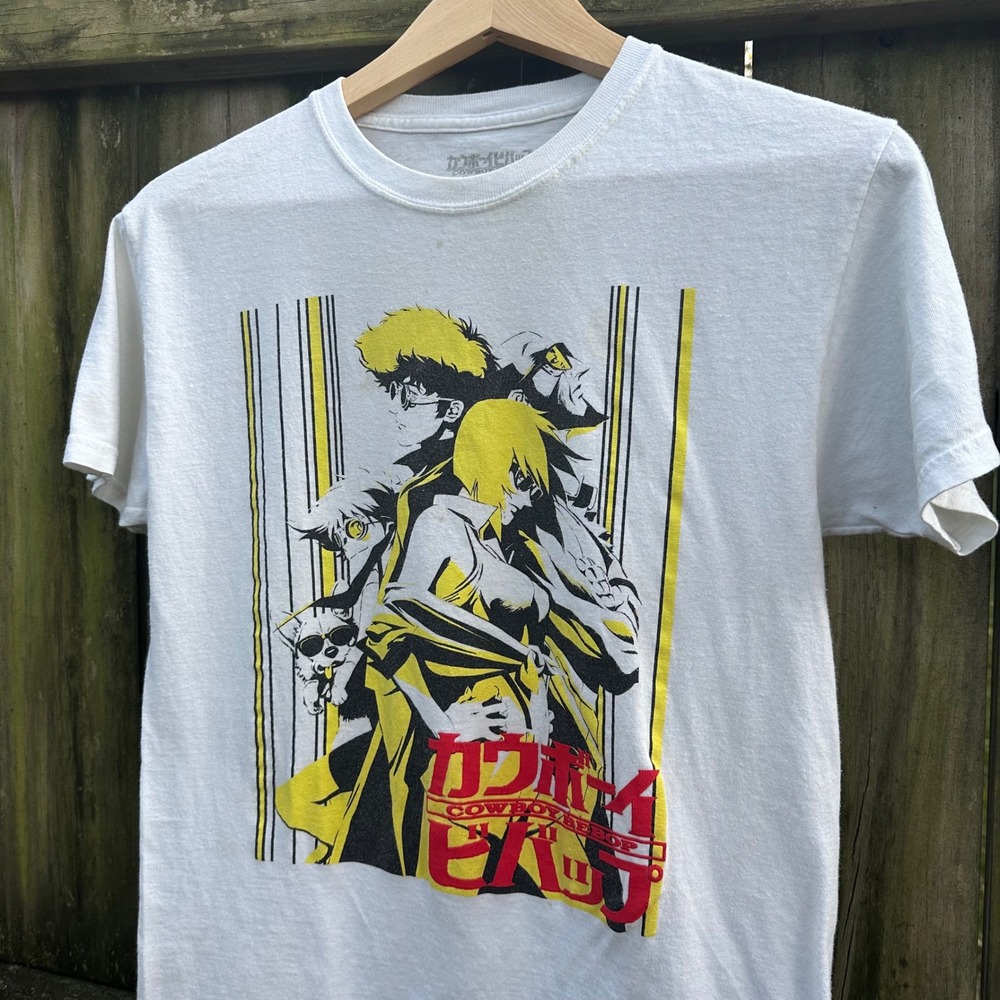 Cowboy Bebop Anime Graphic T-Shirt Crew Neck Short Sleeve White Tee Size Small